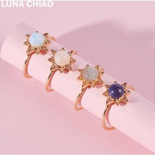 LUNA CHIAO Natural Stone Opal Sun Burst Star shape Women Ring fashion Zircon Rings High Good Quality RING