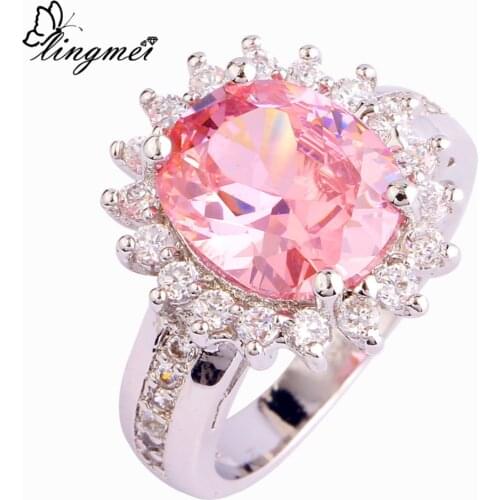 Lingmei Sweetie Pink & White AAA CZ Silver ColorRing Size 6-10 Women Bridal Engagement Jewelry Love Style Wholesale