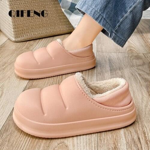 Winter Cute Indoor Men Women Slippers Warm Fur Shoes House Platform Furry Slides Home Footwear Fuzzy Garden Shoes Waterproof Eva