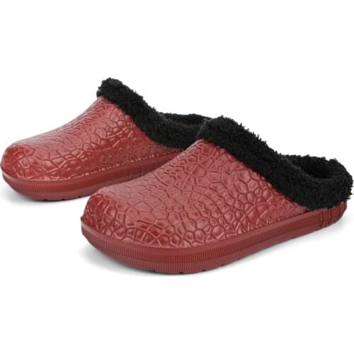 Winter Womens Large Size Plush Thickened Warm Slippers Waterproof Anti-Skid Baotou Home Cotton Slippers Chef Work Shoes 36-43