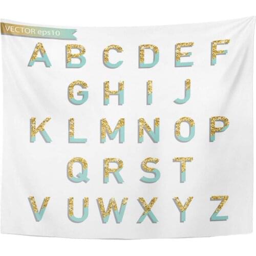 Gold Pink Alphabet Pastel Turquoise Letters White Bridal Showers Birthday Black ABC Abstract Home Decor Tapestry Wall Hanging