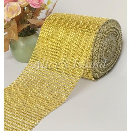 1 Roll 4.5"x10yards(24rows, 30ft) Gold Color Diamond Rhinestone Mesh Bling Decorations Centerpieces for Wedding Table