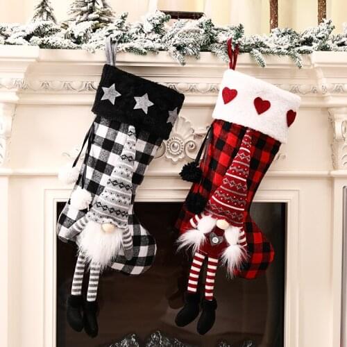 1Pc Creative Plaid Forest Man Christmas Socks Gift Bags Hanging Candy Holder Home Xmas Decor