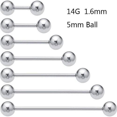 1Pc Stainless Steel Straight Industrial Tongue Piercing 316L 14G Barbell Tongue Nipple Bar Ring Piercing Body Jewelry 6~25mm