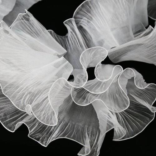 2M/lot 15cm wide Luxury white black transparent folds ruffles wave elasticity lace wedding dress clothing accessories AC343
