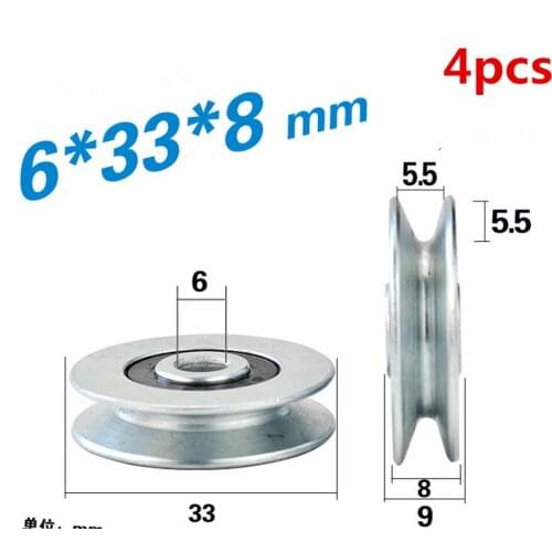 2Pcs 6*33*8mm V groove, steel wire over line lifting wheel guide wheel, metal pulley bearing, mechanical rolling wheel