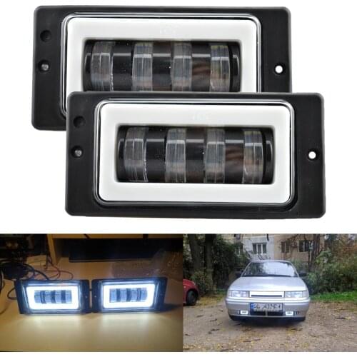 2PCS High qulity Aluminium Waterproof 6000K 12V Led Fog Lights with Angel eye fog Passing Light for Lada 2110 -2117 car styling