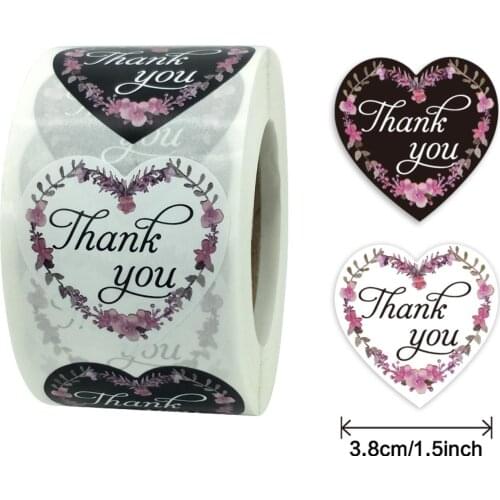 500pcs 1.5 inches Floral Thank You Stickers Heart Adhesive Labels for Small Business & Wedding Gift Mailing Supplies Stickers