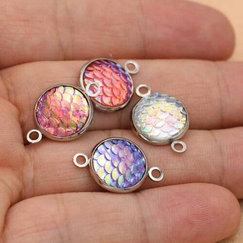 6PCS Antique Silver Plated Mermaid Skin Connector for Jewelry Making Accessories DIY Handmade 12mm