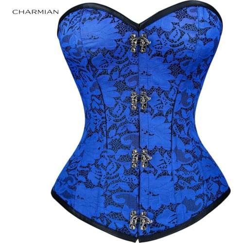 Charmian Womens Sexy Gothic Floral Brocade Strapless Steel Bone Bodyshaper Waist Cincher Overbust Corset
