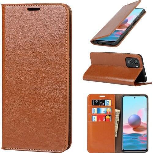 For Xiaomi Redmi Note 10 Case 100% Natural Genuine Leather Skin Phone Case On For Redmi Note10 M2101K7AI Flip Wallet Book Cover