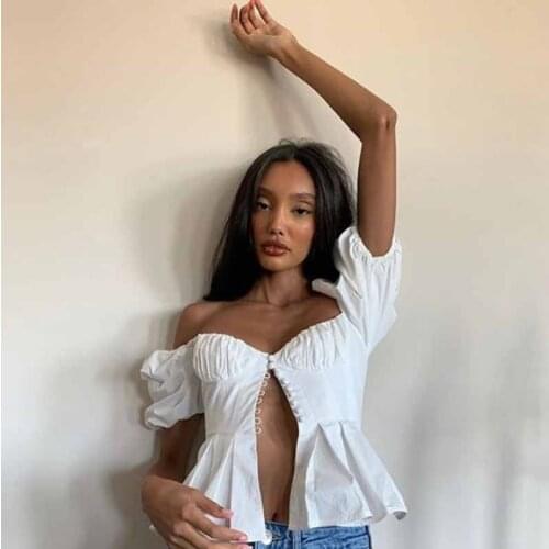 Cultiseed Women Sexy Sweet Slash Neck Off The Shoulder Single Breasted Hollow Waist T-Shirt Tops Female New Ruffles Party Tees