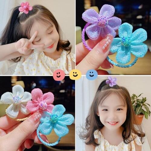 Childrens cute resin flower ball head rope princess little girl mini hair tie small rubber band support bulk wholesale