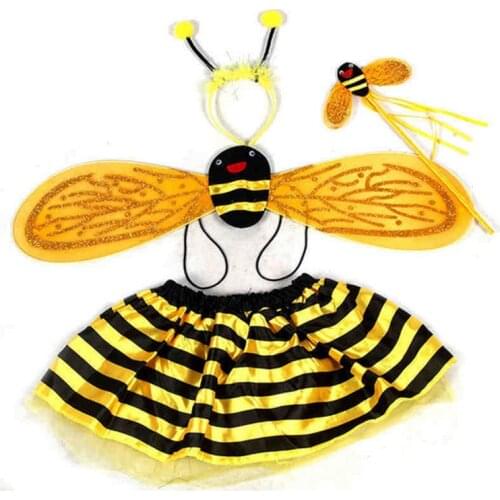 Kids Girls Bee Ladybug Wings Headband Fairy Wand Skirt Theme Party Cosplay Princess Costumes Christmas Xmas Halloween Props