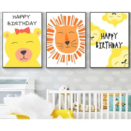 Baby Tiger Monkey Pig Animal Print Cartoon Canvas Painting Nursery Wall Art Kids Poster for Living Room Playroom Wall Decor