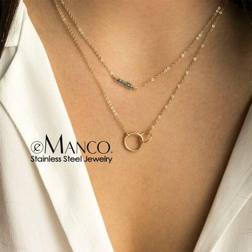 E-Manco Dainty Crystal pendant choker necklace women simple stainless steel necklace for women fashion jewelry