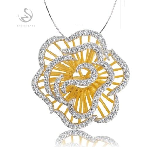 Eulonvan 925 Sterling Silver White Flower Chain Necklaces & Pendants For Women Fashion Female Jewelry Accessories Collier S3794