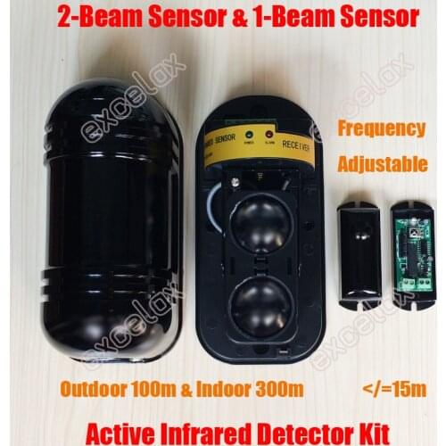 Photoelectric 2-Beam IR 300m & Mini 1-Beam IR 15m Kit Sensor Active Infrared Intrusion Detector Outdoor Wall Fence Motion Alarm