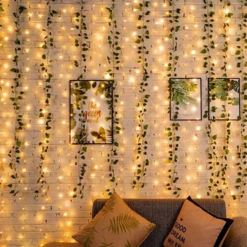 10pcs Artificial Ivy green Leaves Silk Garland Plant Vines Foliage Home Bedroom Decoration Fake Creeper Rattan string Wreath 2M