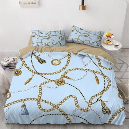 2/3 Pieces Golden Chain Flowers Bedding Set 3D Print Euporean Pattern Duvet Cover Single Double King Bed Cover Set Pillowcase