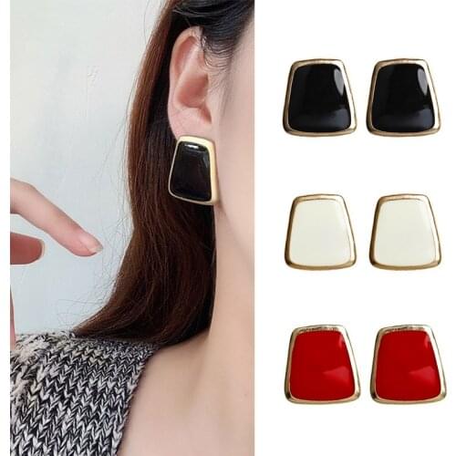 Korean Earrings Black Gold White Pink Color Big Drop Earrings Jewelry for Women Fashion Retro Square IrregularGeometric Earring