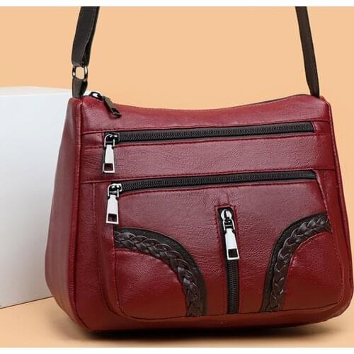 Fashion PU Leather Messenger Bag Women Solid Color Purse Multi Pocket Vintage Female Braided Shoulder Handbag