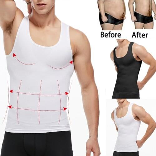 Mens Compression Shirt Slimming Body Shaper Waist Trainer Vest Workout Tank Tops Abs Abdomen Undershirts Tummy Control Shapewear