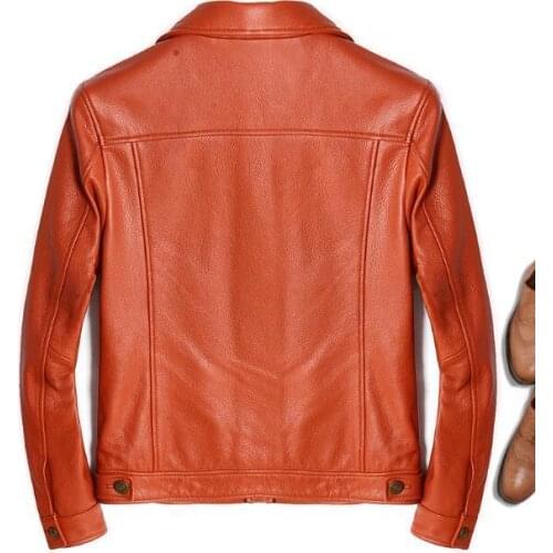 Real Genuine Leather Jacket Men Vintage Motorcycle Fashion Casual Slim Fit Zipper Classic Biker Male Coat Yellow Plus Size 5XL