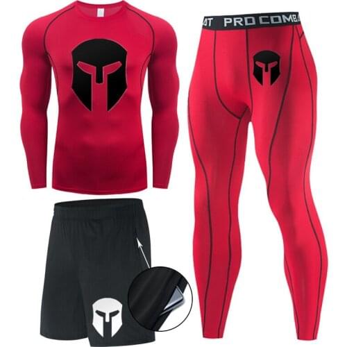 Mens Running Set Gym Legging Thermal Underwear Spartan Compression Fitness MMA Rashguard Male Quick-Drying Tights Track Suit