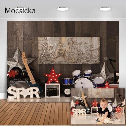 Hard Rock Hotel Newborn Kids Birthday Background Musical popular Little Super Star Cake Smash Hip Hop Band Guitar Backdrop
