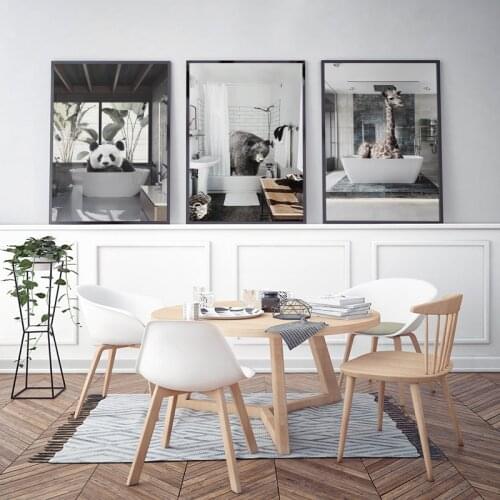 Canvas Print Home Decor Nursery Wall Art Painting Panda Giraffe Animal in Bathtub Modular Picture Nordic Poster for Kids Room