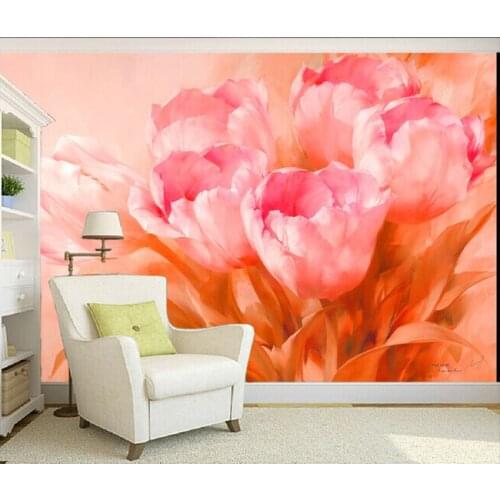 Custom 3 d flower wall murals wallpaper, tulip canvas for the sitting room the bedroom TV wall waterproof vinyl papel DE parede
