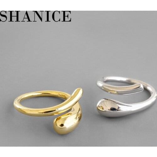 SHANICE 100% 925 Sterling Silver Open Ring INS minimalist glossy Smooth Face water drops Opening Rings For Women bague anillos
