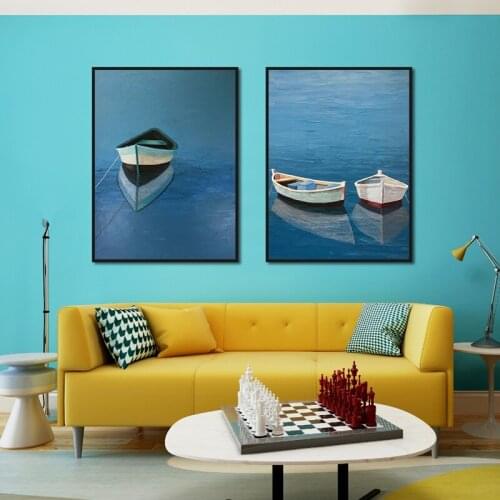 Modern Landscape Poster Print A Small Boat On Calm Water Picture Home Wall For Living Room Decoration
