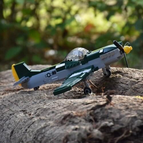 SLuban MOC WW2 Series Normandy Landing P-51 Mustang Fighte Building Blocks Higgins Landing Craft Modle Bricks Tank Toys For Kid