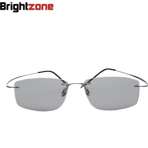 Light-weight Beta Titanium Men Women Rimless TAC Photochromic Polarized UV Change Color Sunglasses Driving Fishing Eye Glasses