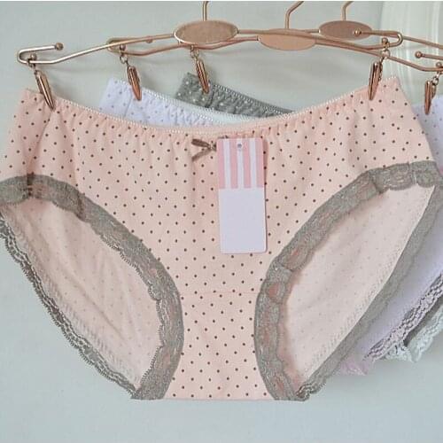Dot Pink Ladies Brief Sexy Girls Briefs Ladies Gift Soft Cotton Underware Grey Panies For Girls 3pcs/Lot