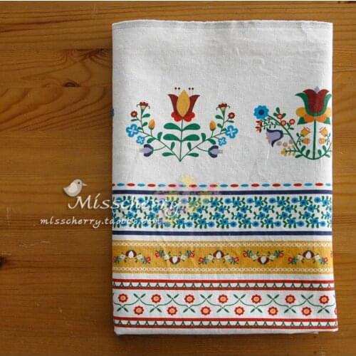 With ethnic style, thick linen cloth striped flowers fabric