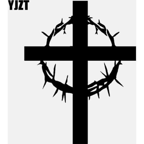 YJZT 10.9CM*13.9CM Jesus Christianity Cross Vinyl Car Sticker Decals Black/Silver C3-1488