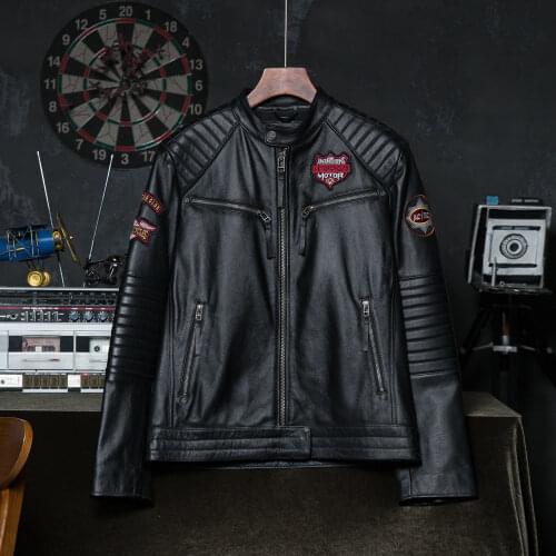 Plus Size Embroidery Indians Skull Motorcycle Leather Jacket Men 100% Cowhide Biker Coat Mens Clothing Wholesale Drop Shipping