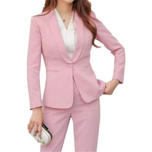 Pink Womens Business Formal Slim Fit Suits Womens Profession Casual Work Wear Office Lady Suits 2 Pieces Custom Made Costume F