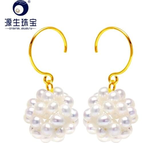 YS Hand-knitted Cute Natural Real Freshwater Pearl S925 Silver Drop Earring Bridal Fine Jewelry For Women