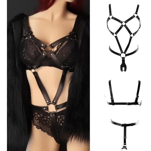 Women Harness Sexy Leather Punk Gothic Style Body Elastic Bondage Lingerie Set Fetish Erotic Underwear Pole Dance Rave