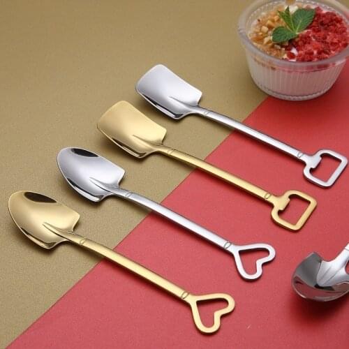 1Pc Spade Spoon Stainless Steel Creative Retro Dessert Spoon Watermelon Square Shovel Ice Cream Heart Shape Spoon Bottle Opener