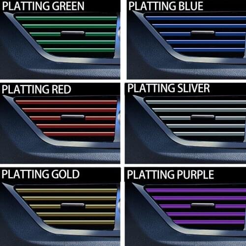 10 Pcs Car Interior Decoration Strips Moulding Trim Car Air Conditioner Outlet Vent Grille Chrome Interior Strip Auto Sticker