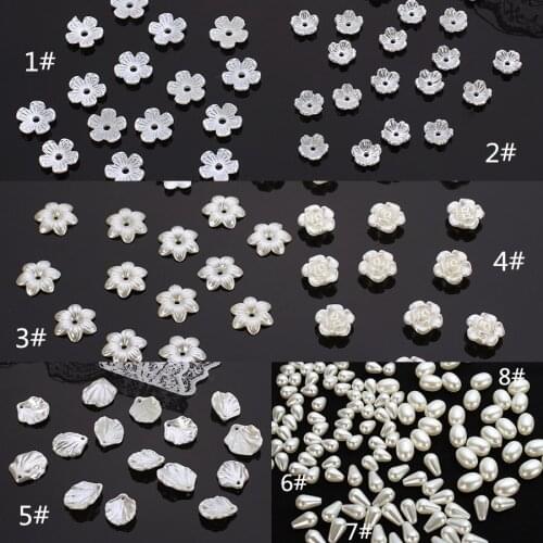 100pc/lot Imitate Abs Resin Flatback Pearl Flower Leaf Beads Water Tear Drop Oval Beads For Diy Bridal Hair Jewelry Craft Making