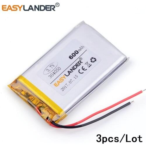 3pcs /Lot 3.7v lithium Li ion polymer rechargeable battery 304050 600mAh MP4 MP5 screen handwriting 034050