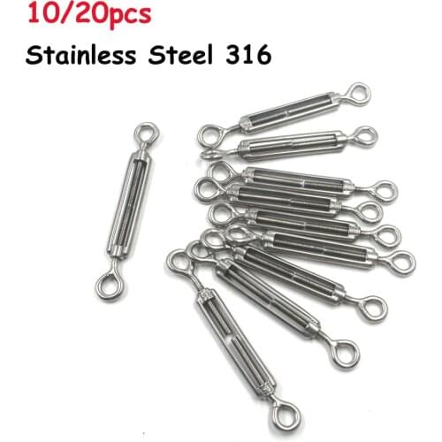 316 Stainless Steel Eye to Eye M5 Turnbuckles Adjustable Wire Rope Tensioner for Home or Garden Wood Posts and Balustrade Marine