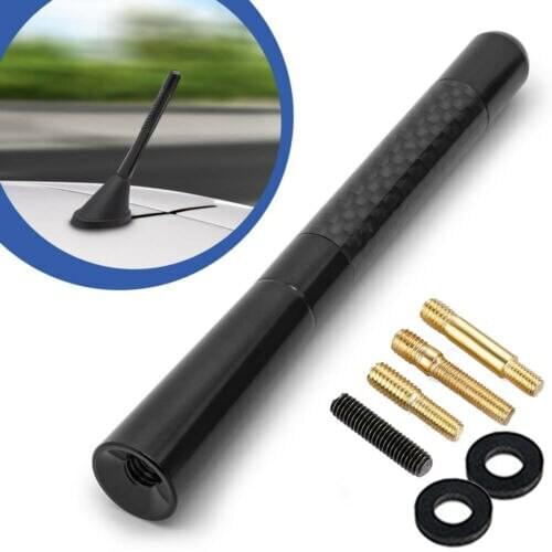 4.7" Black Universal Carbon Fiber Screw Aluminum Alloy Metal Short Car Radio Signal Aerial Antenna Roof Short Stubby Mast Kit