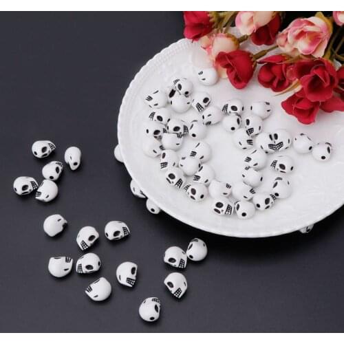 60pcs Skull Head Loose Beads For Bracelet Necklace DIY Making Charm Jewelry Crafts